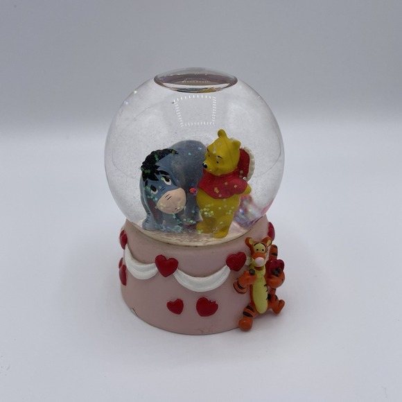 VTG Winnie the Pooh Eeyore Mini Snow Globe Hearts Love Valentine Tigger - Picture 2 of 7